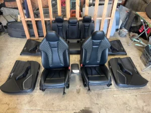 2017–2020 Audi RS3 8V Black Leather Seats Set w/ Panels & Center Console